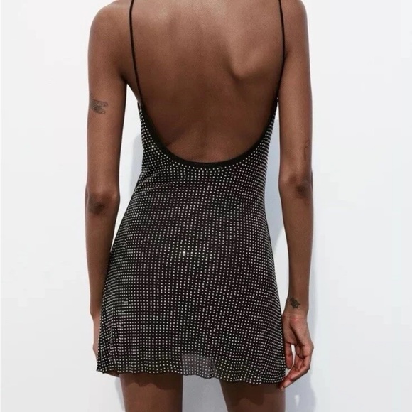 Zara Dresses & Skirts - Zara Black Backless Dress with White Dots